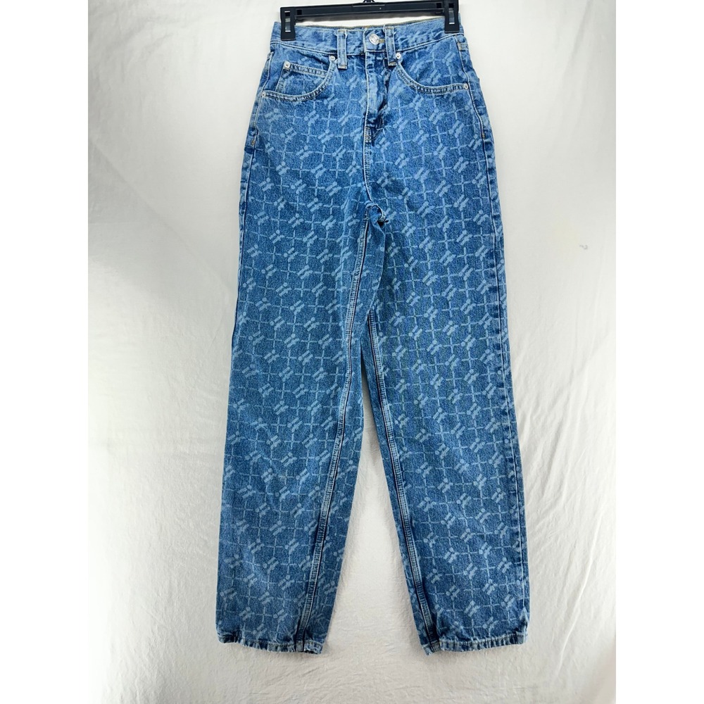 BDG iets Frans Monogram Logo High Rise Straight Leg Jeans Blue Denim Womens 25